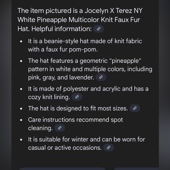 Jocelyn X Terez NY Pineapple Multicolor Knit Faux Fur Hat OS - Picture 10 of 10